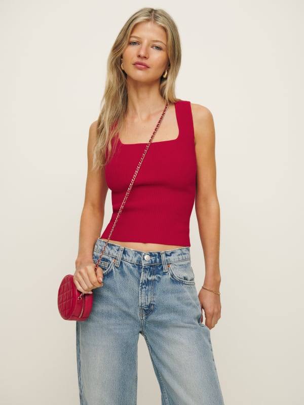 Julia Ribbed Sweater Tank - Lipstick